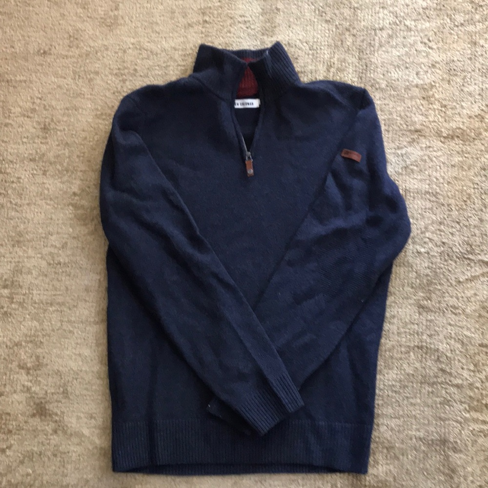 Lambs wool, funnel neck, quarter zip sweater.